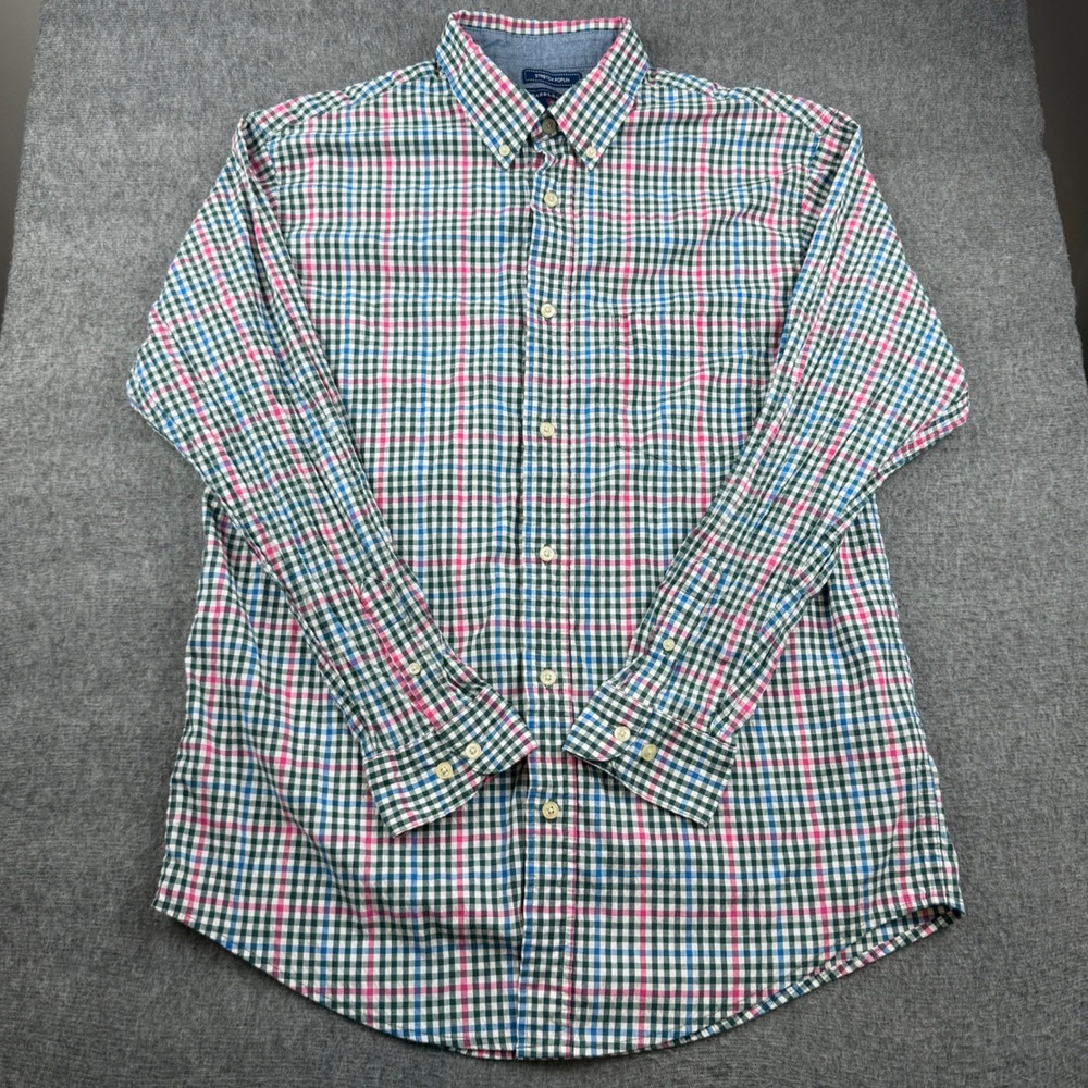 Saddlebred Button Down Shirt Mens XL Multi Color Gingham Plaid Stretch Poplin